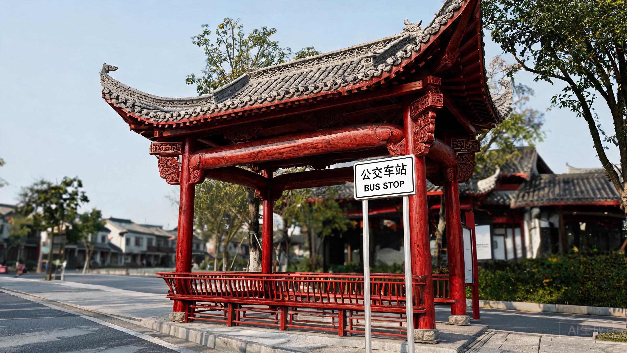 仿古公交候车亭实拍图